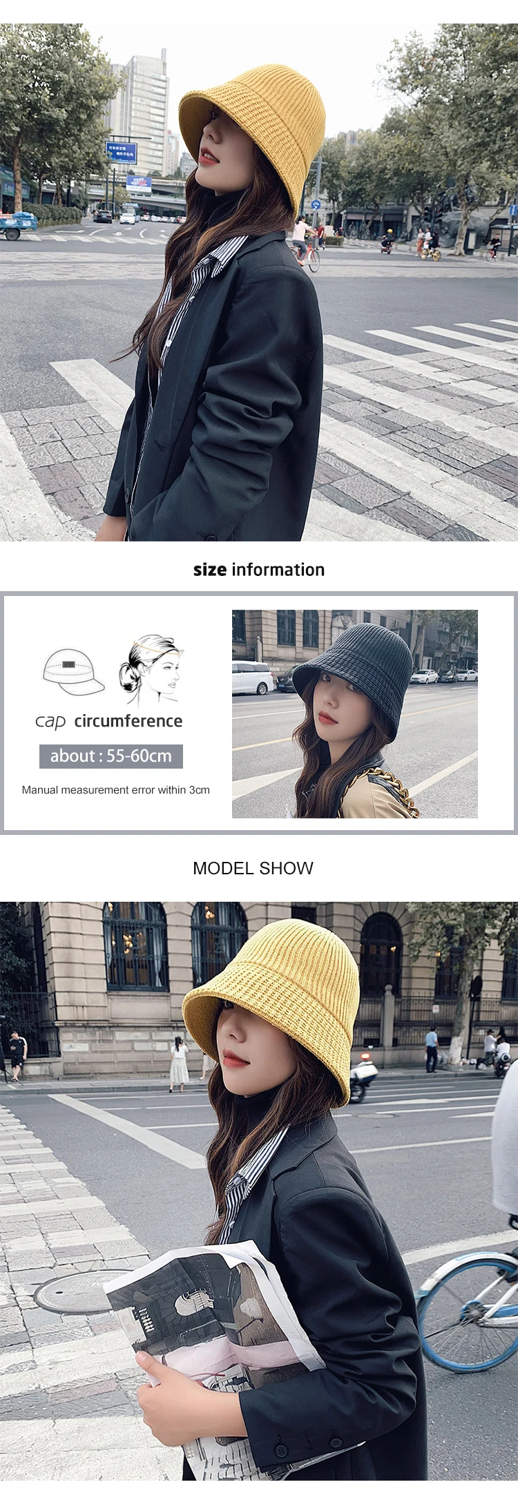 New fashion casual thick warm winter solid knit cap temperamental women comfortable high quality elegant cute solid bucket hat frog bucket hat