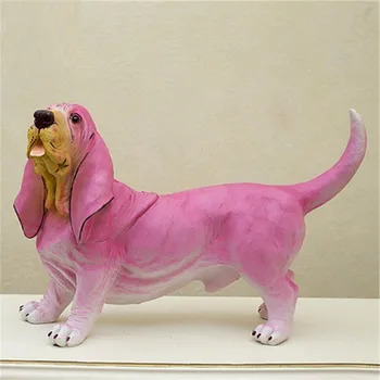 

49CM PAINTING PINK BASSET HOUND ART SCULPTURE CUTE DOG STATUE RESIN CRAFTS EUROPEAN ANIMAL FIGURINE HOME DECORATION OFFICE R5327