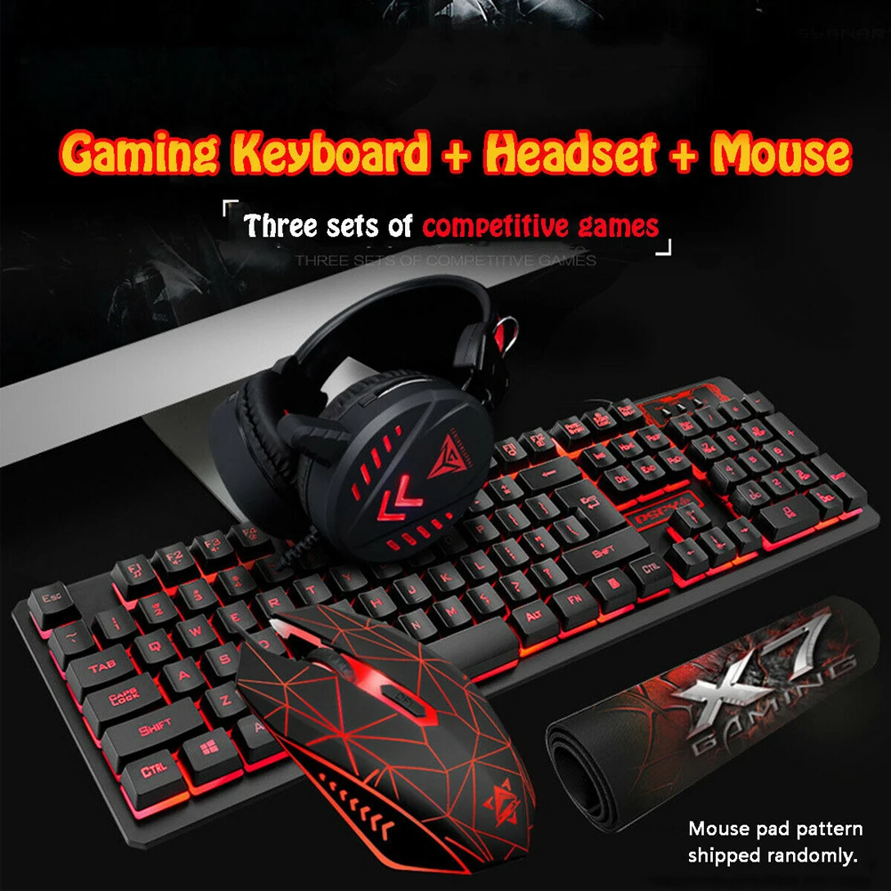  Juego Universal de auriculares USB con teclado y ratón luz de fondo LED Teclado mecánico auriculare