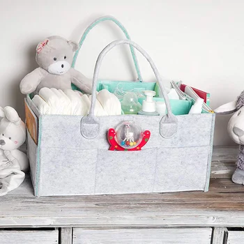 

Multi Pockets Felt Tote Diapers Large Capacity Organizer Dual Layer Nursery Storage Bag Baby