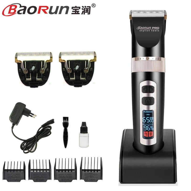 add 2pcs blade Профессиональная машинка для стрижки волос перезаряжаемый триммер литиевая батарея титановое лезвие резак Регулируемая расческа тонкая Настройка 100-240 В - Цвет: add 2pcs blade