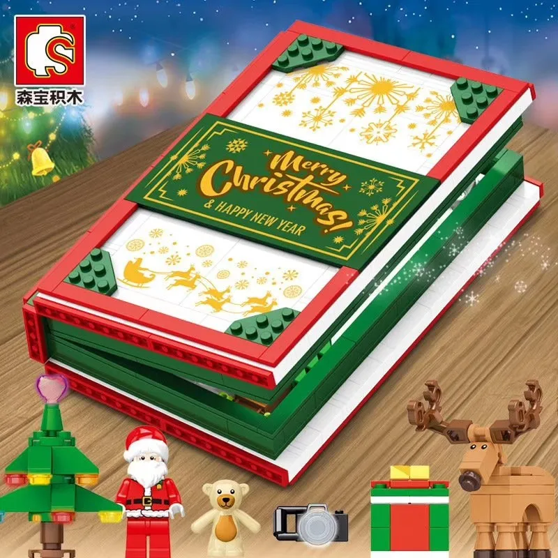 

Christmas Tree Santa Claus Elk House Building Blocks Model 3D Story Book Creator Legoing Bricks Sets Kids Toys New Year Gifts