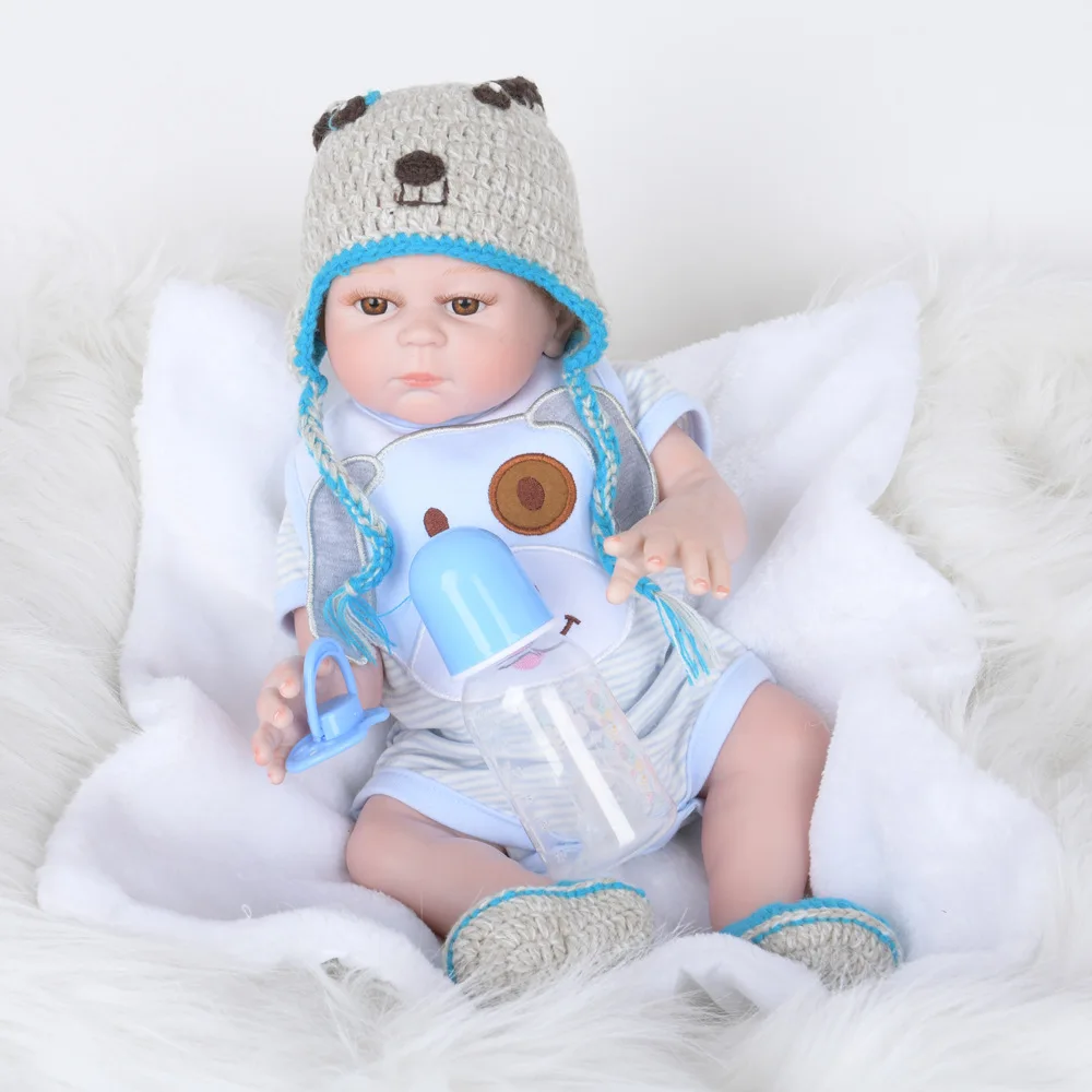 48 см Кукла reborn baby boy в синем платье полностью мягкая силиконовая Реалистичная