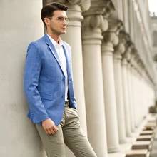 Мужской пиджак, модный мужской деловой Повседневный клетчатый костюм с отворотом, весна-осень, приталенный стильный пиджак, свадебные костюмы