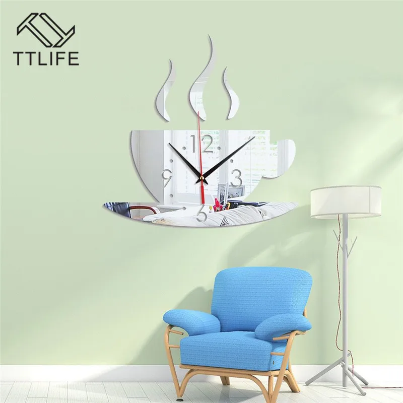 TTLIFE на стену с изображением чашечки кофе часы 3D стерео стикеры Настенные акриловые съемные зеркальные настенные наклейки домашние зеркальные наклейки Многоцветный