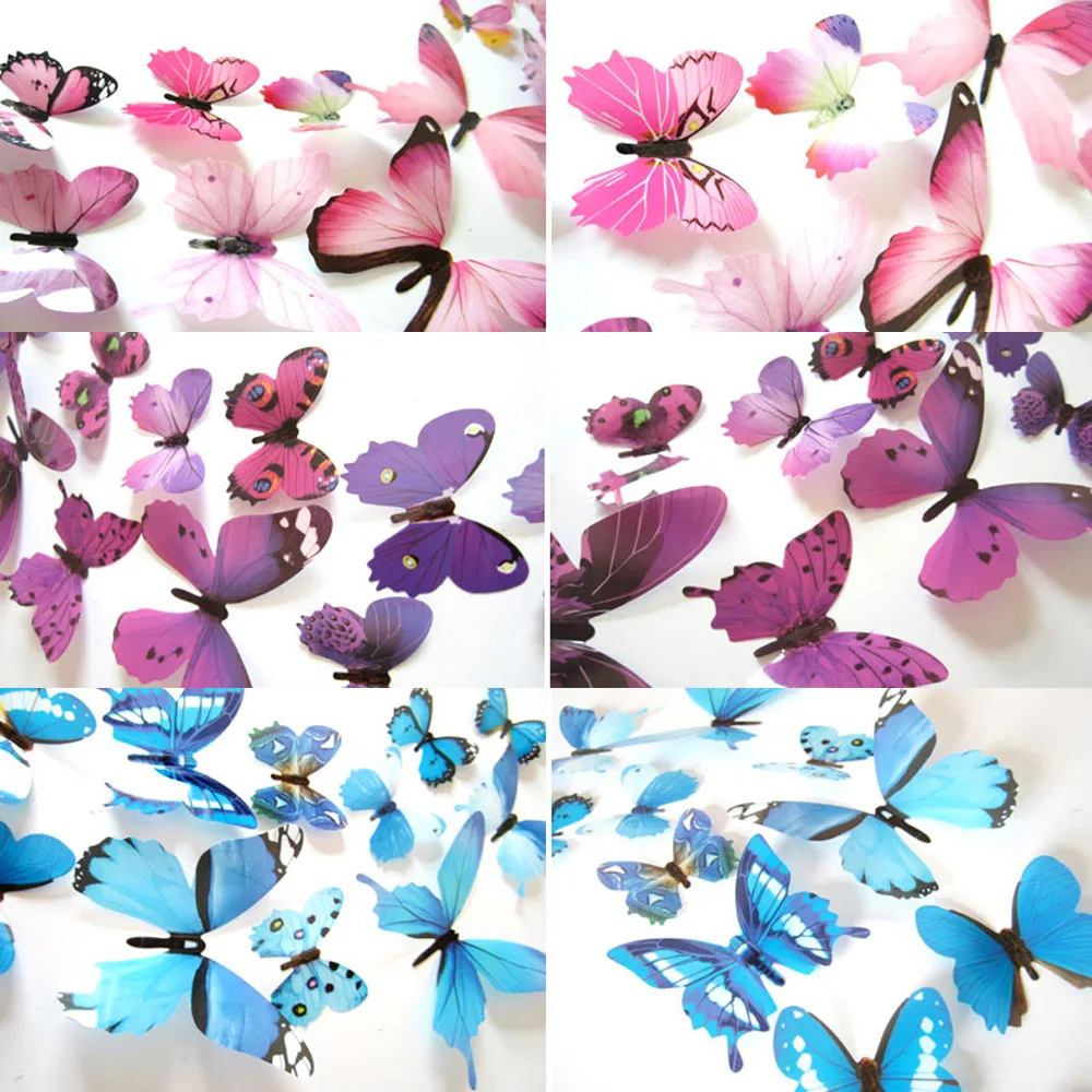 12Pcs Butterflies Wall Sticker Decals Stickers on the wall New Year Home Decorations 3D Butterfly PVC Wallpaper for living Room