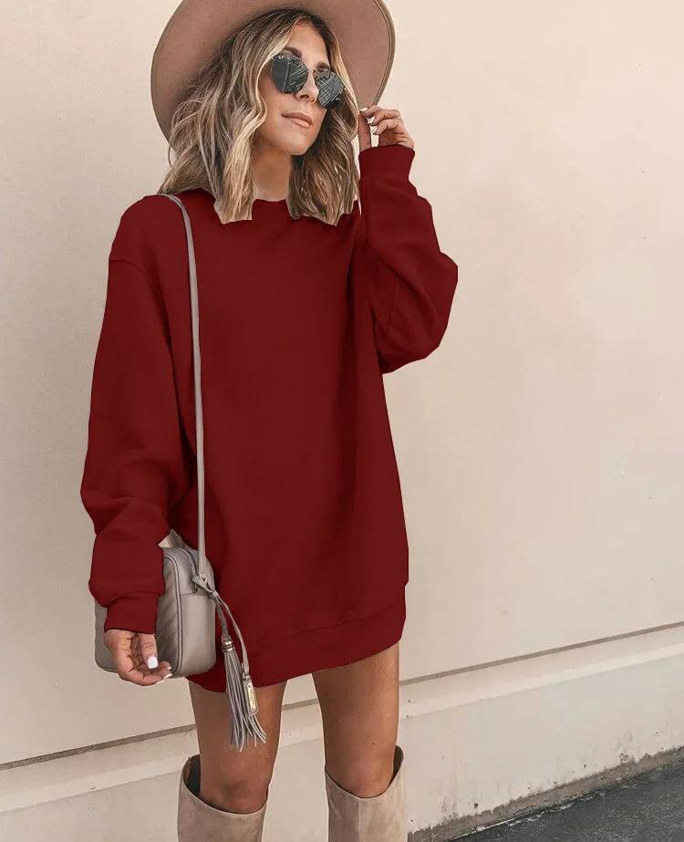 Wine Red Wuhaobo женское сексуальное Белое длинное платье с капюшоном, женское платье, осенне-зимний Повседневный пуловер, свободные длинные модные топы, уличная одежда - Цвет: Wine Red
