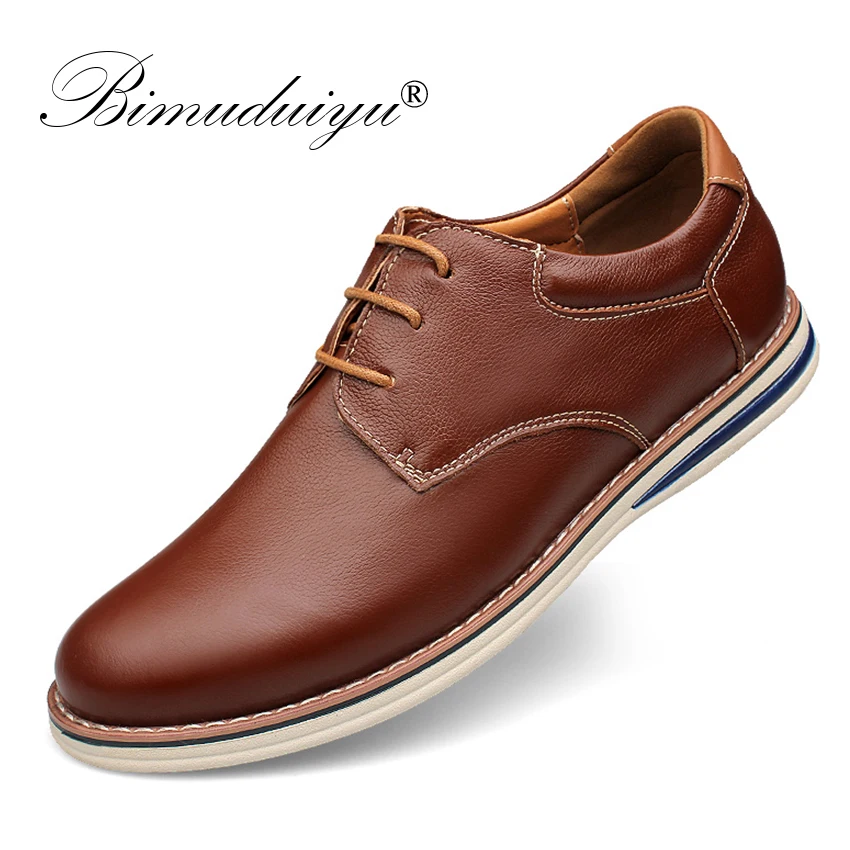 BIMUDUIYU; Осенняя обувь из натуральной кожи; мужская повседневная обувь в деловом стиле из коровьей кожи; мужская обувь на плоской подошве наивысшего качества; Мужская мягкая обувь на шнуровке