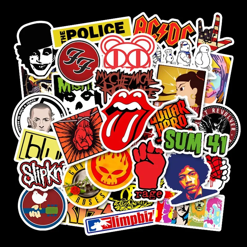 

52Pcs Retro Rock Band Stickers Music Graffiti JDM Waterproof Sticker Pack For Skateboard Luggage Laptop Car Motorcycle Decal