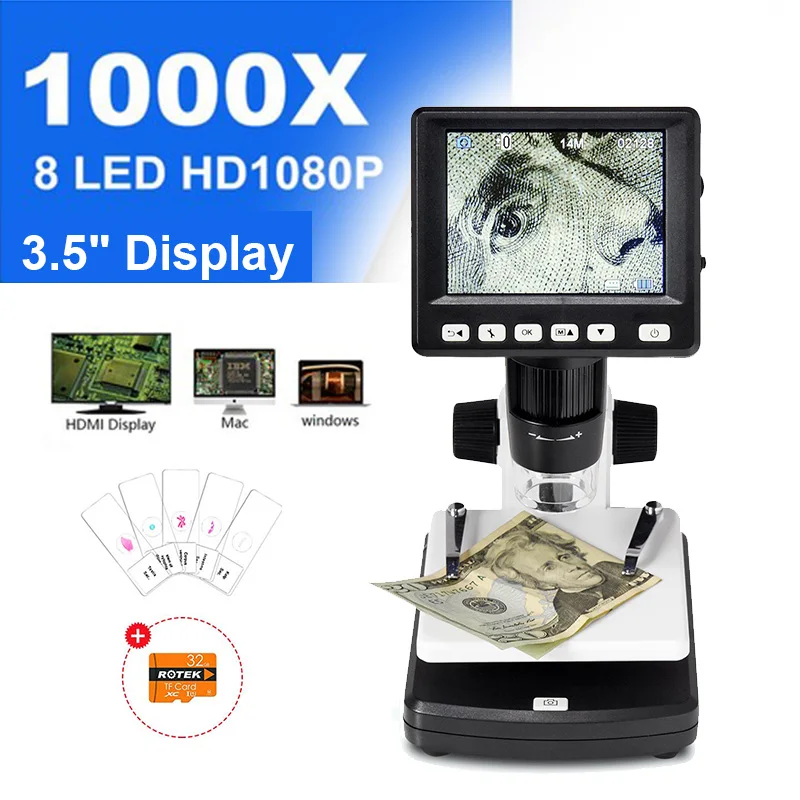 

SeeSii 3.5inch HD 1080P Portable Desktop Magnification Microscope Professional 1000X LCD Digital Microscope with 8 LED Stand