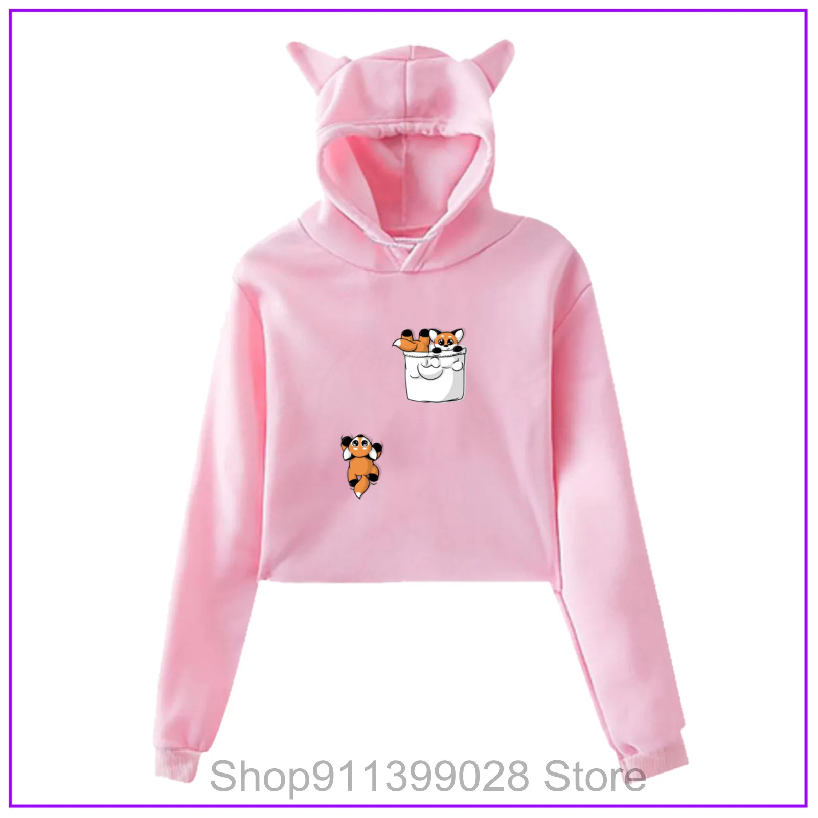 Милый карман толстовки с капюшоном изображением лисиц Женская Kawaii Аниме
