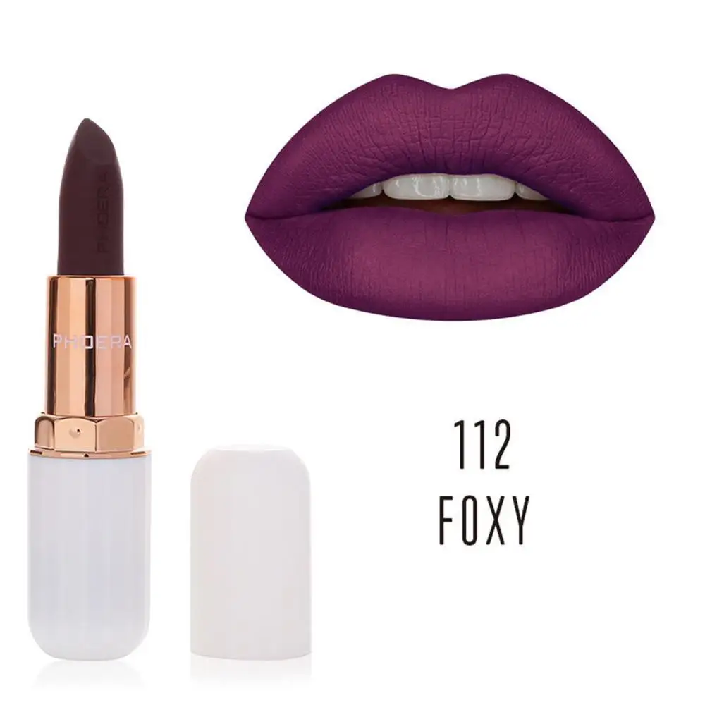 1pc Phoera Absolute Velvet Matte Lipstick Long Lasting Waterproof Pigment Makeup Beauty Lip Gloss - Цвет: 112