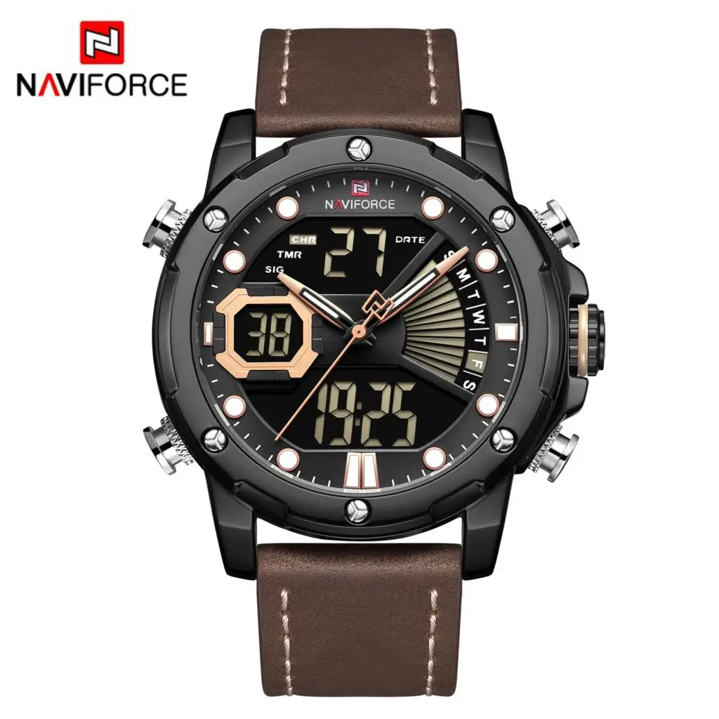 NAVIFORCE новые модные повседневные мужские спортивные часы от топ бренда, мужские военные светодиодный кварцевые часы с дисплеем, автоматический календарь 30 м, водонепроницаемые часы