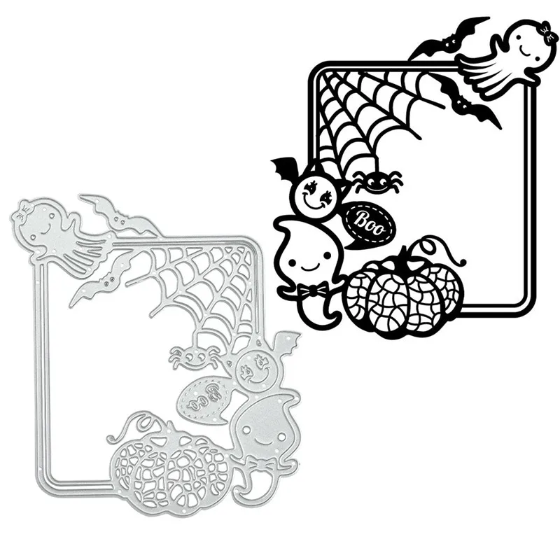 

GJCrafts Halloween Pumpkin Ghost Bat Frame Metal Cutting Dies Scrapbooking Album Decoration Craft Die Cutting Embossing Supplies