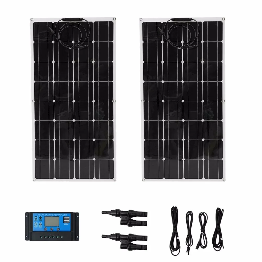 

2Pcs/Set 100W Monocrystalline Flexible Solar Panel Module Installation Kit Outdoor Solar Charging Device Solar Power System