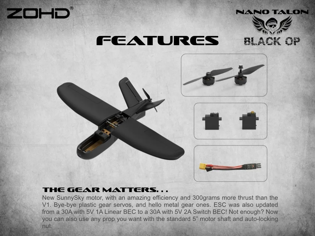 ZOHD Nano Talon черный OP 860 мм размах крыльев AIO V-Tail EPP литой FPV крыло RC самолет