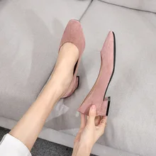 Square Heel Square Toe Low High Heel Big Size Casual Flock Rubber Shallow Slip-on Basic Pumps Women New Spring Shoes H0001 lenkisen tassel full grain leather round toe slip on low heel high street fashion mules classic leisure women big size pumps l06