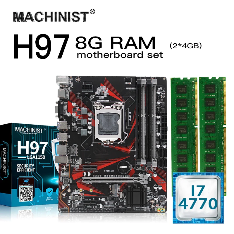 Комплект материнской платы H97 LGA1150 для настольных ПК с процессором Intel I7-4770 8G(2*4G)ddr3