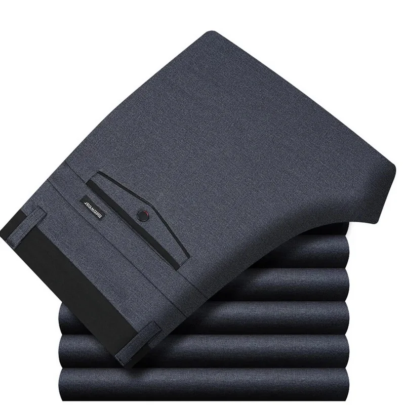 Autumn Winter Warm thick men knitting Dress trousers fashion High waist elastic straight anti-wrinkle business Casual Pants