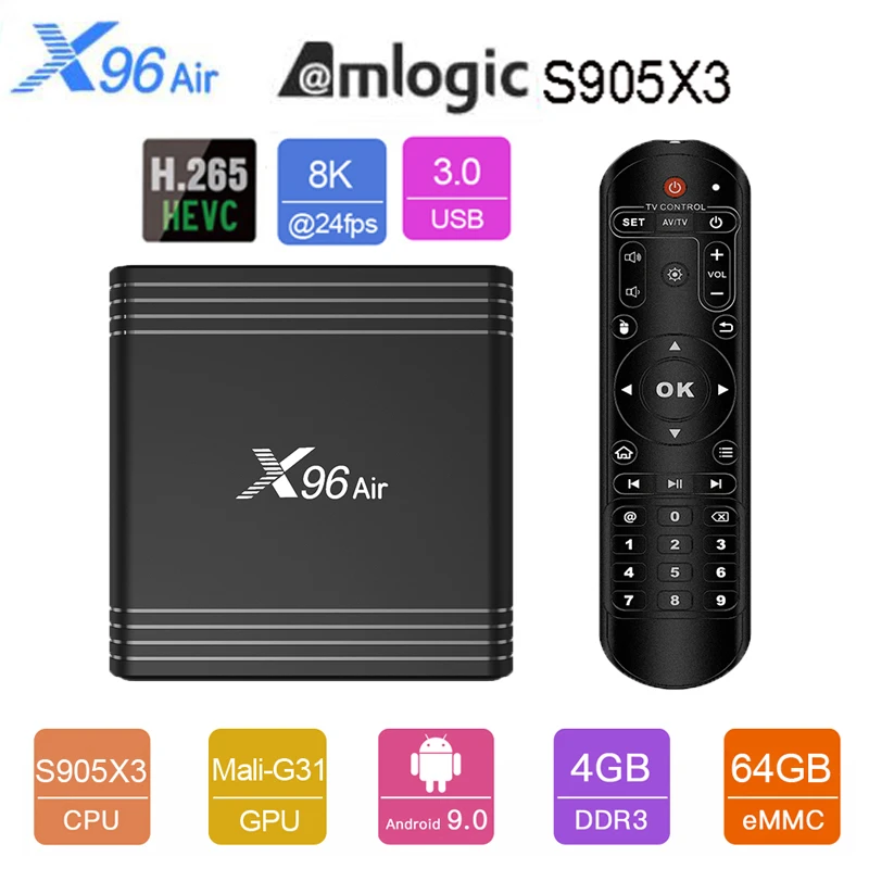 X96 Air S905X3 Android smart tv box 2,4G/5G WiFi USB3.0 DC 5 V/2A 4GB 64GB Google Play домашний медиаплеер android 9,0 tv box