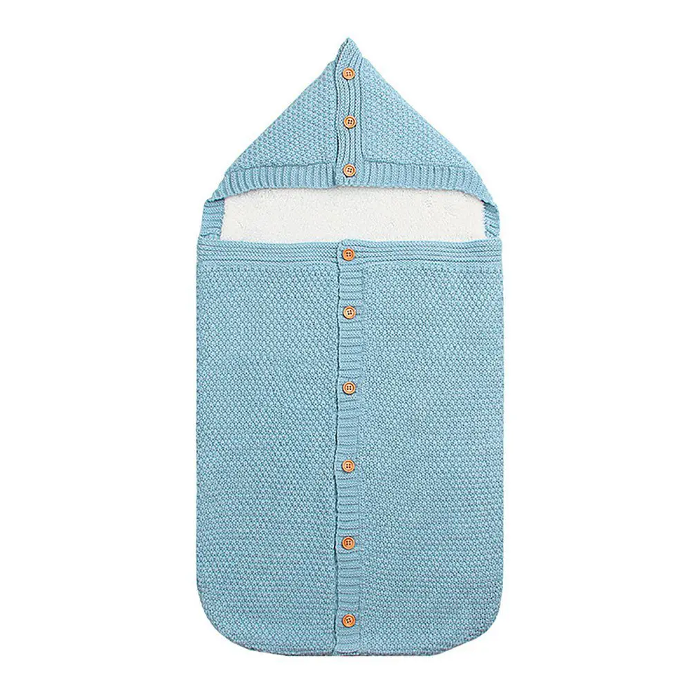 Мягкое теплое Пеленальное Одеяло для новорожденных, шерстяное вязаное одеяло для малышей, Пеленальный спальный мешок для малышей, сумка для коляски, для 0-12 месяцев - Цвет: Небесно-голубой