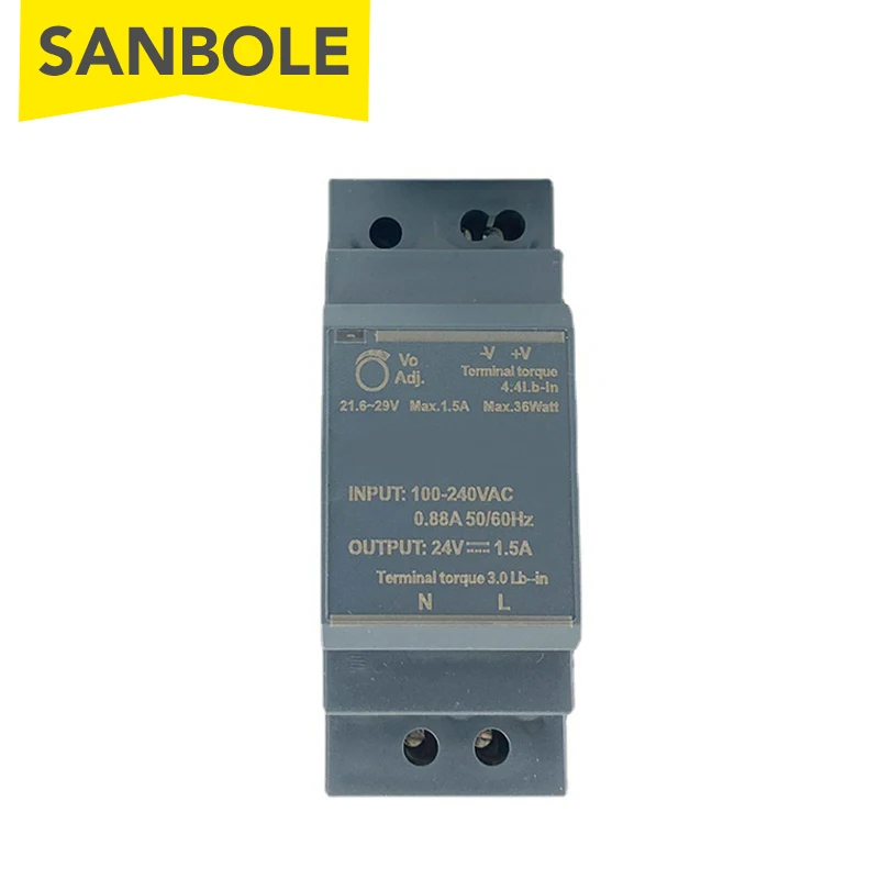 HDR-30-24 초슬림 스텝 모양 DIN 레일 전원 공급 장치 단락 보호 LED 표시기, DC 24V 1.5A 36W 전원 켜기