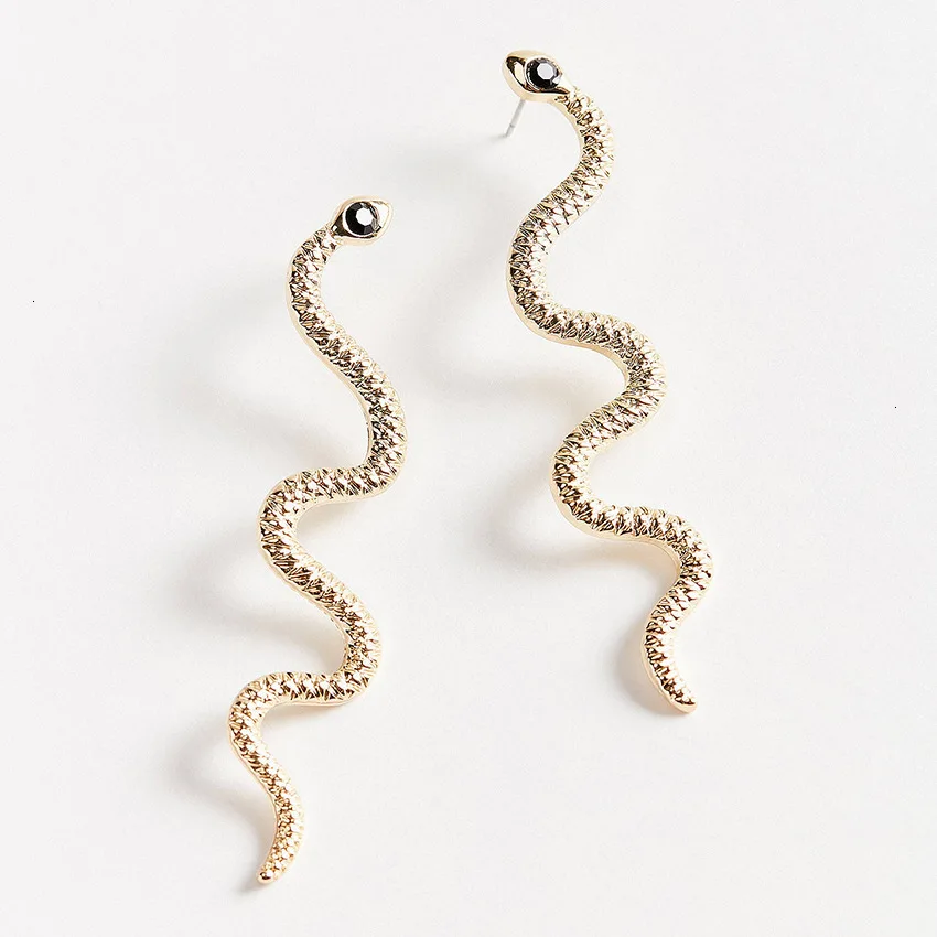 Jouval, длинные серьги-гвоздики в виде змеи в стиле панк для женщин, оригинальные золотые серьги в виде животных с кристаллами для женщин, модные ювелирные изделия