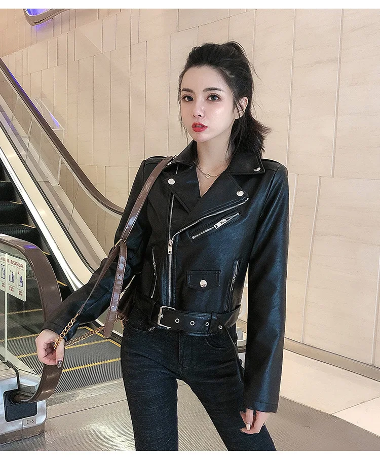 Осенне-зимняя новая Стильная приталенная универсальная куртка из искусственной кожи в Корейском стиле