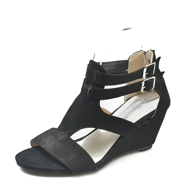 

New Comfortable Casual Women Flock Elegant Simple Wedges Shoes Roman High Heel Women's Summer Shoes Ladies Sandals