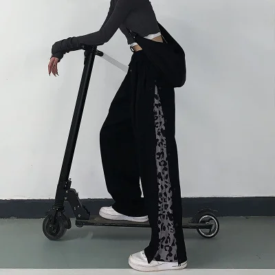 Black Pants Women's Spring and Autumn Leopard Print Breasted Trousers | Женская одежда