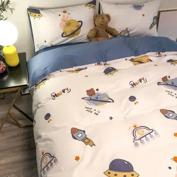 

Cartoon Autumn Winter Cotton Gentle Elegance Bedding 4Pcs Student Girl Heart 3Pcs Dormitory Quilt Cover