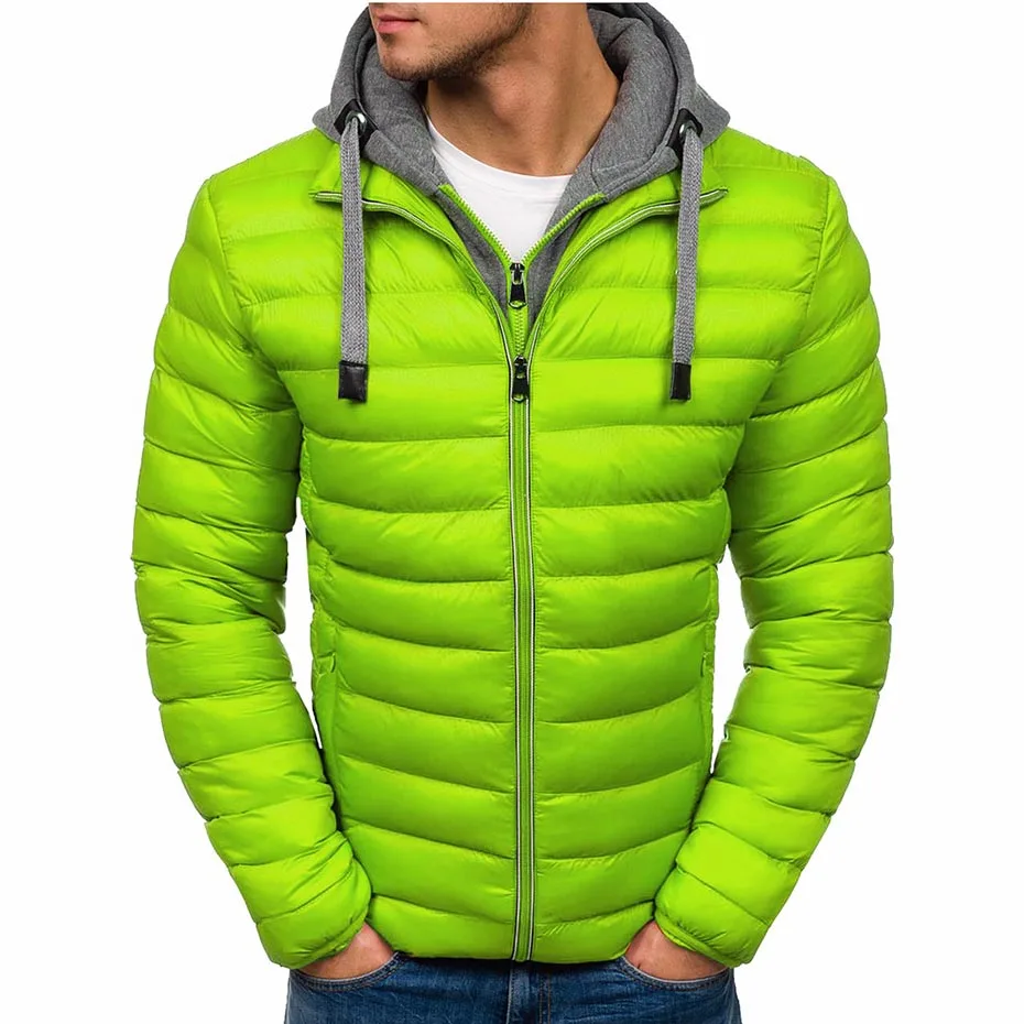 ZOGAA, Мужская зимняя парка, теплое пальто, повседневное, толстое, Мужское пальто с капюшоном, уличная одежда, одноцветная, имитация двух частей, парки, куртки для мужчин - Цвет: Зеленый