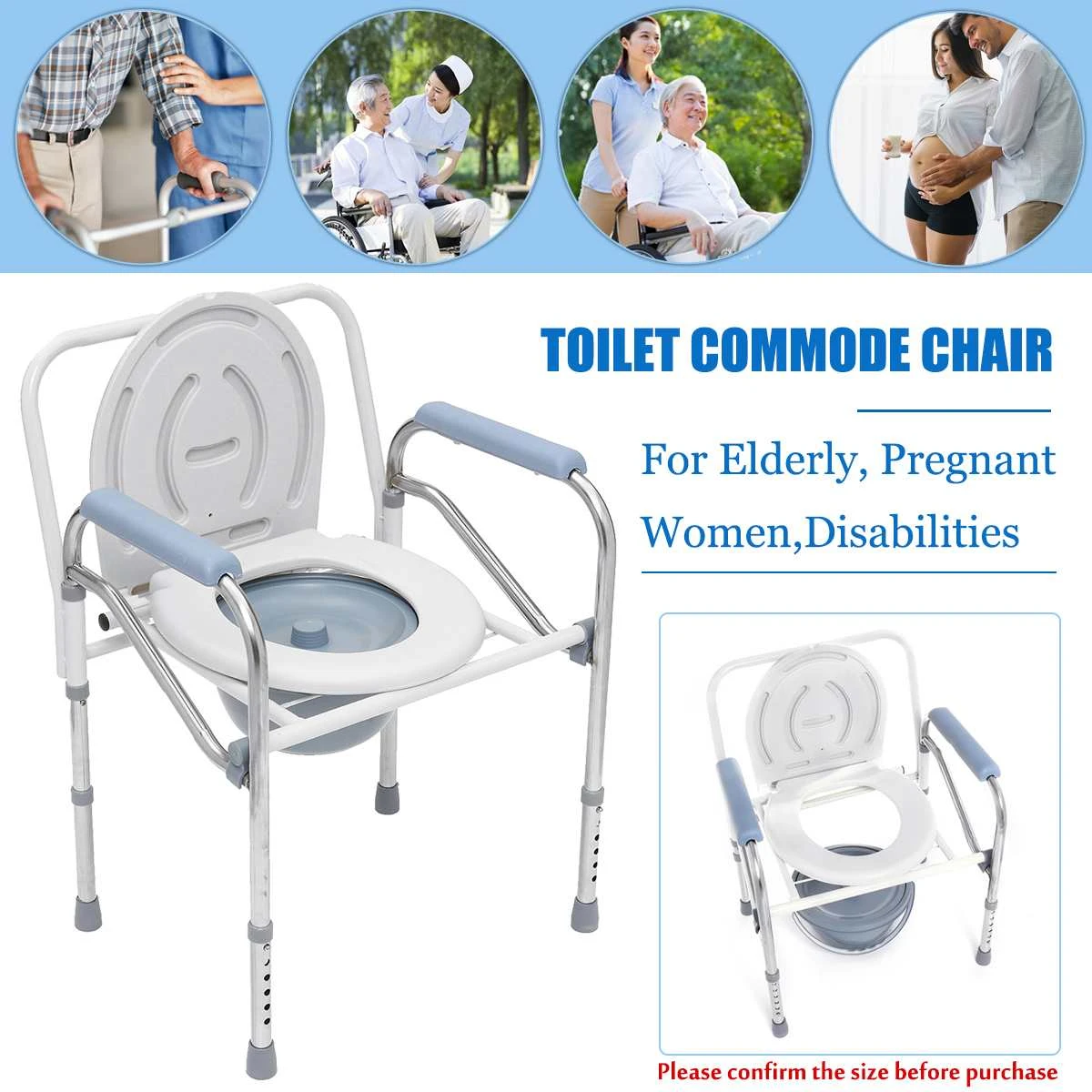 Commode Chair Folding Toilet Stainless Steel Toilet Pregnant Woman /Old Man/Disabled Person Potty chair