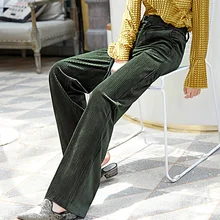 קורדרוי רחב רגל מכנסיים נשים 2019 סתיו Pleuche גבוהה מותן מקרית Loose מלא אורך מכנסיים קוריאני Palazzo בתוספת גודל מכנסיים