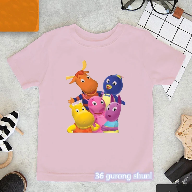 

Kawaii girls t-shirts cute Backyardigans cartoon print girl clothes summer tees Harajuku children tshirt pink short-sleeved tops