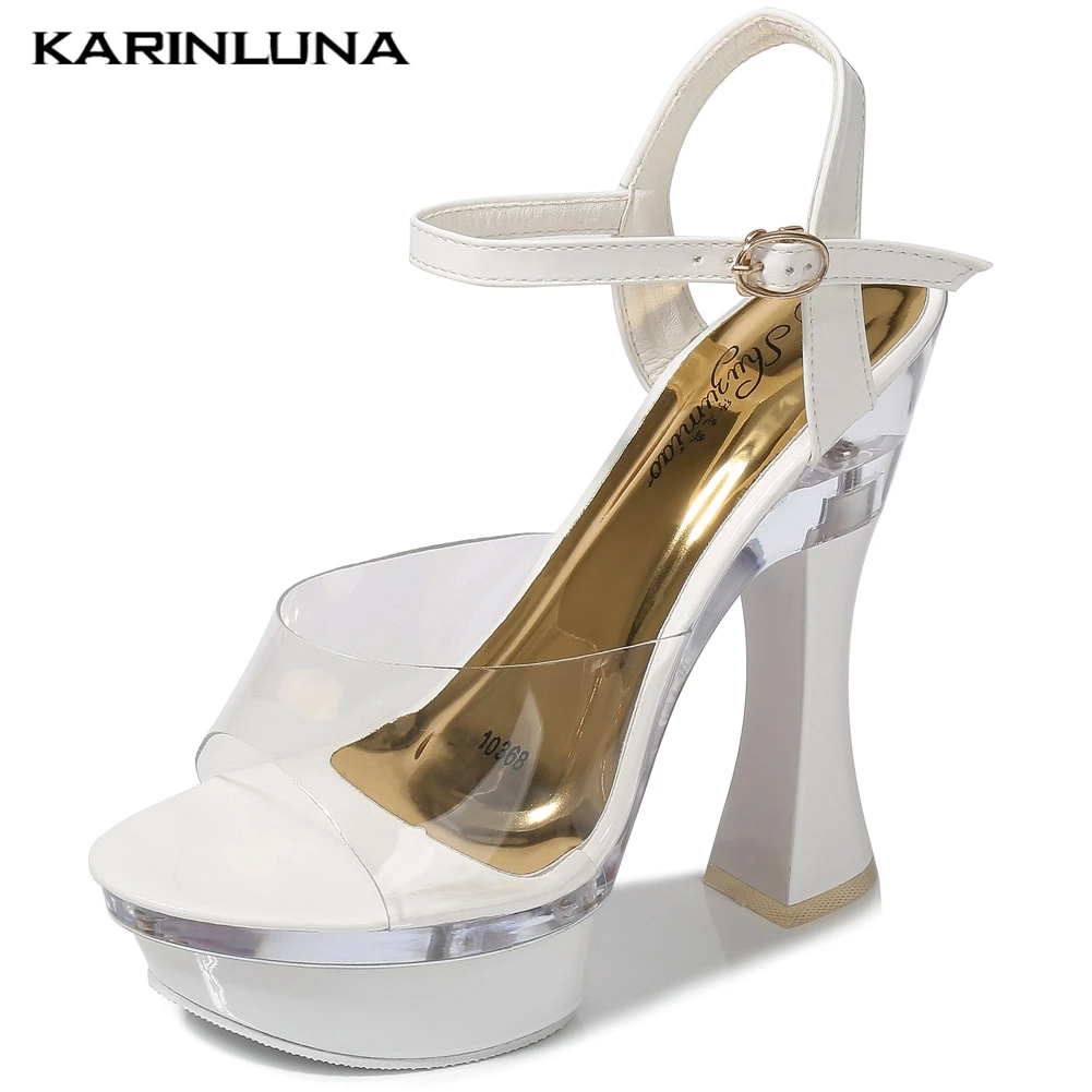

Karinluna INS HOT Sexy Fetish High Heels Platform Fashion Transparent PVC Plus Size 43 Summer Sandals Woman Shoes Women