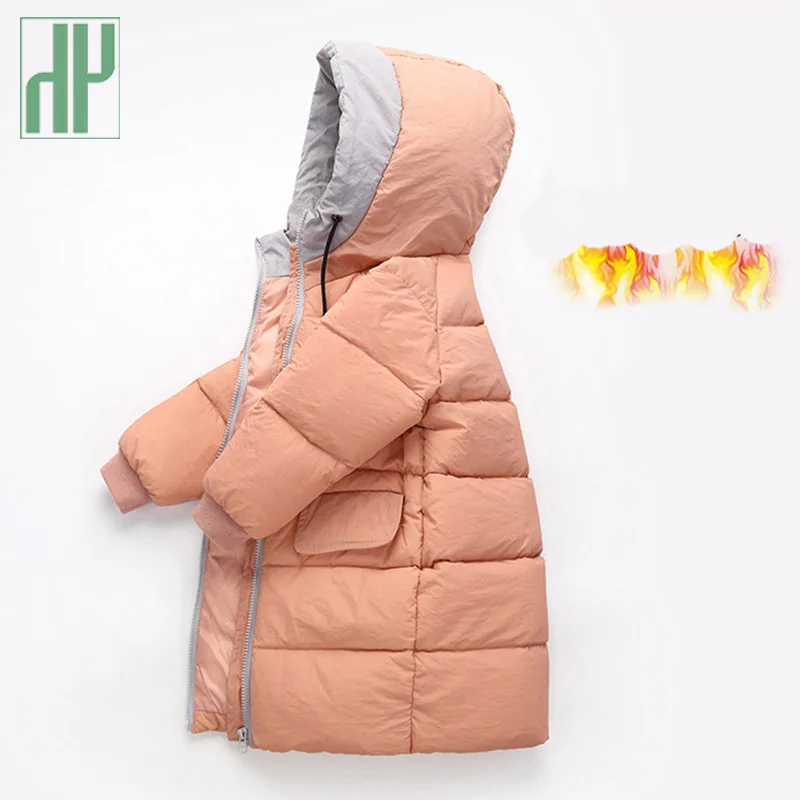 

HH Winter jacket girls coat Thickening Collar Hooded long coat Cotton down baby boy jacket For Kids Teenage Outwear