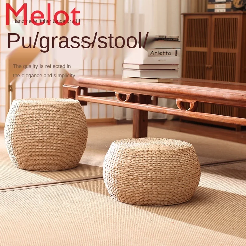 

Simple Small Bench Straw Rattan The Round for Shoes Bench Cushion Stool Home Sofa Bench Bar Stool Kids Furniture