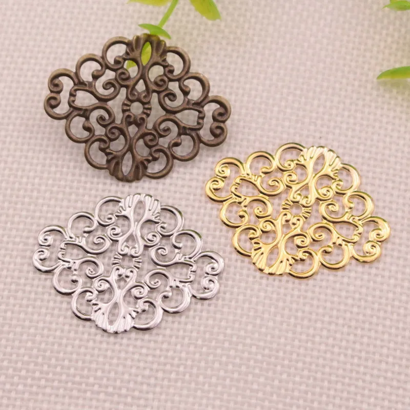 30Pcs DIY Jewelry Filigree Wraps Accessories Connectors 30*37MM Metal Leaf Ancient Headwear Hairpin Handmade Material | Украшения и