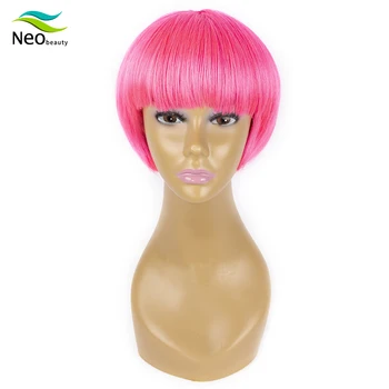 

Pink Bob Human Hair Wigs Bangs Straight Ombre Short Bob Pink Gray and 613 Wigs For Black Women Cosplay Party