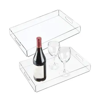 

Clear Acrylic Spill Proof Coffee Table Breakfast Tea Serve Food Tray with Handle Durable Kitchen Supplies For Restaurant