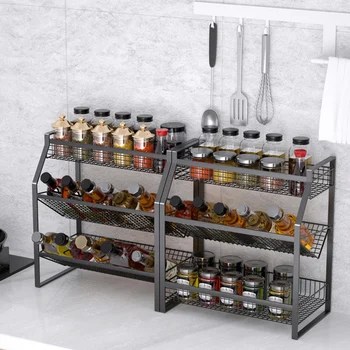 

3 Tier Spice Rack Kitchen Countertop Storage Shelf Bathroom Shelf Holder Hanging Racks Seasoning Organizer Standing Rack