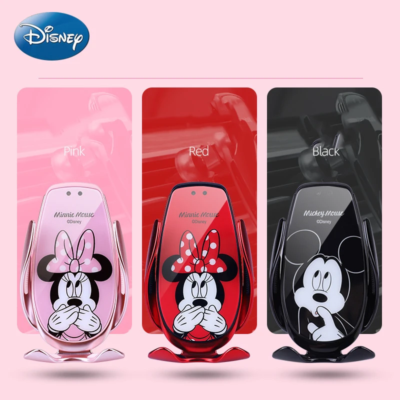 Disney Mickey Minnie Automatic Clamping Wireless Charger Car Phone Holder Smart Sensor Air Vent Mount Mobile Phone Stand Hold