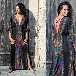 Saida De Praia 2019 богемная одежда размера плюс платья для женщин Кафтан Макси Леди свободное пляжное платье летняя повседневная одежда солнце