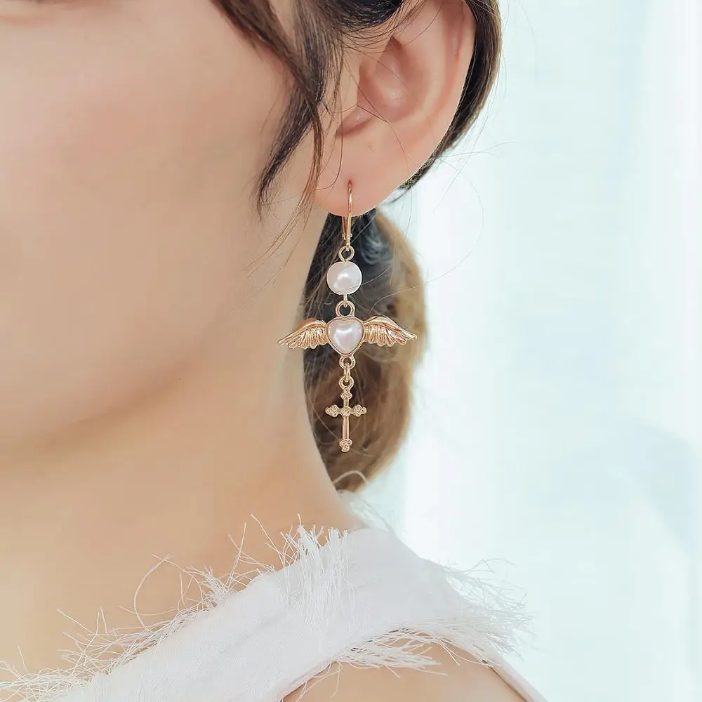 fashion jewelry gold metal bowknot red Heart Cross Angel Wings Earrings | Украшения и аксессуары