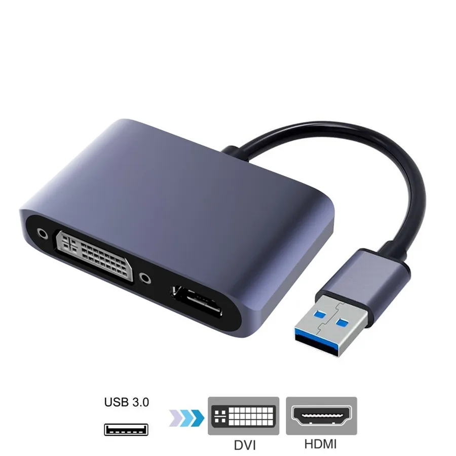 

USB 3.0 Adapter to HDMI DVI Dual Displayport USB Converter support HDMI DVI Sync Output 1080P for Windows 10/8/7 USB Adapter
