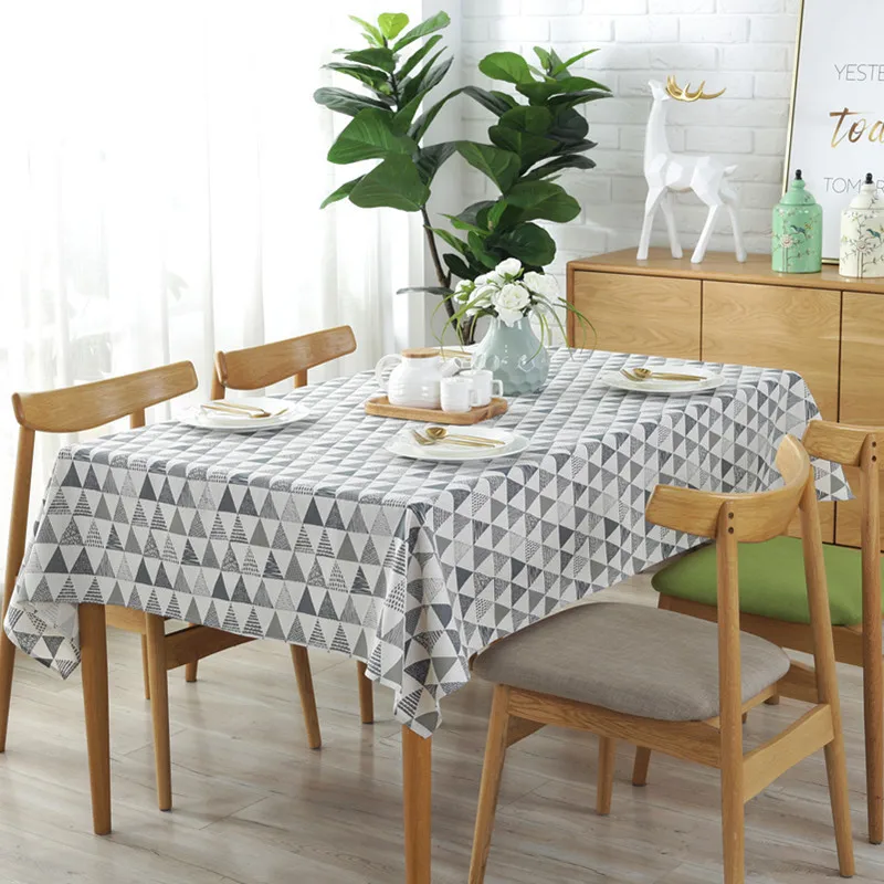 

Simple Triangle Table Cloth Nordic Gray Geometric Cotton Linen Tablecloth High Quality Dining Table Cover Kitchen Home Decor 1pc