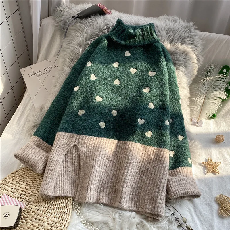

2020 autumn and winter Korean version of the new solid color wild turtleneck sweater pullover lazy wind loose knitting women