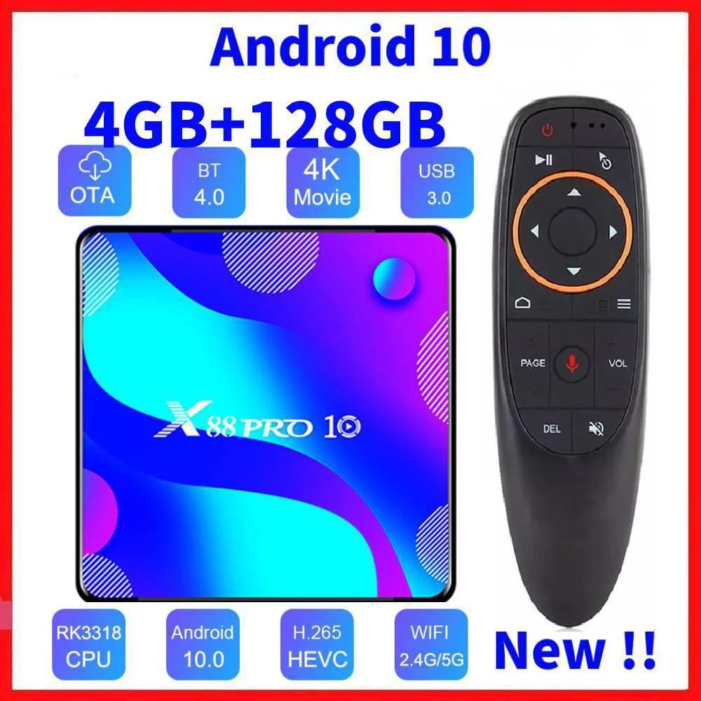 Android 10 0 смарт ТВ Box MAX 4 Гб Оперативная память 128 Встроенная RK3318 BT4.0 коробка 5 8G двухъядерный процессор Wi Fi Media