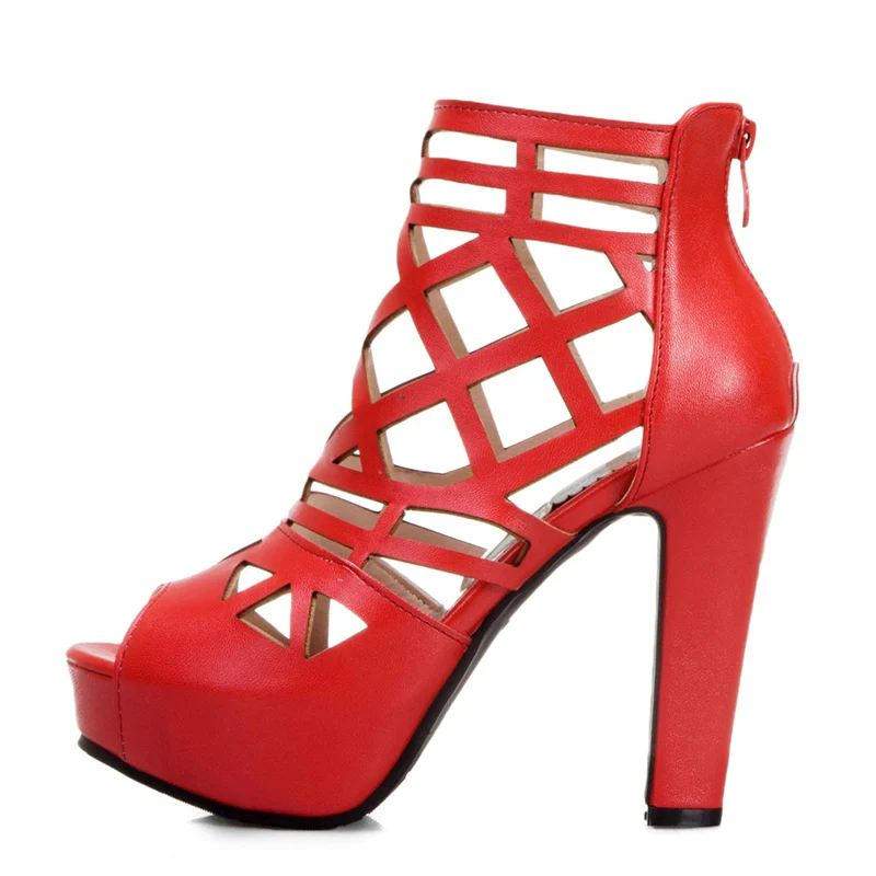 Autumn Summer Ankle Boots For Women PU Leather High Heels Short Platform Cut-outs Black Red White Party Shoes Large Size | Обувь